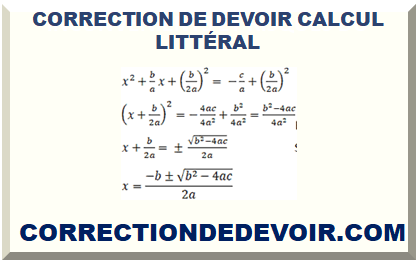 CORRECTION DE DEVOIR CALCUL LITTÉRAL